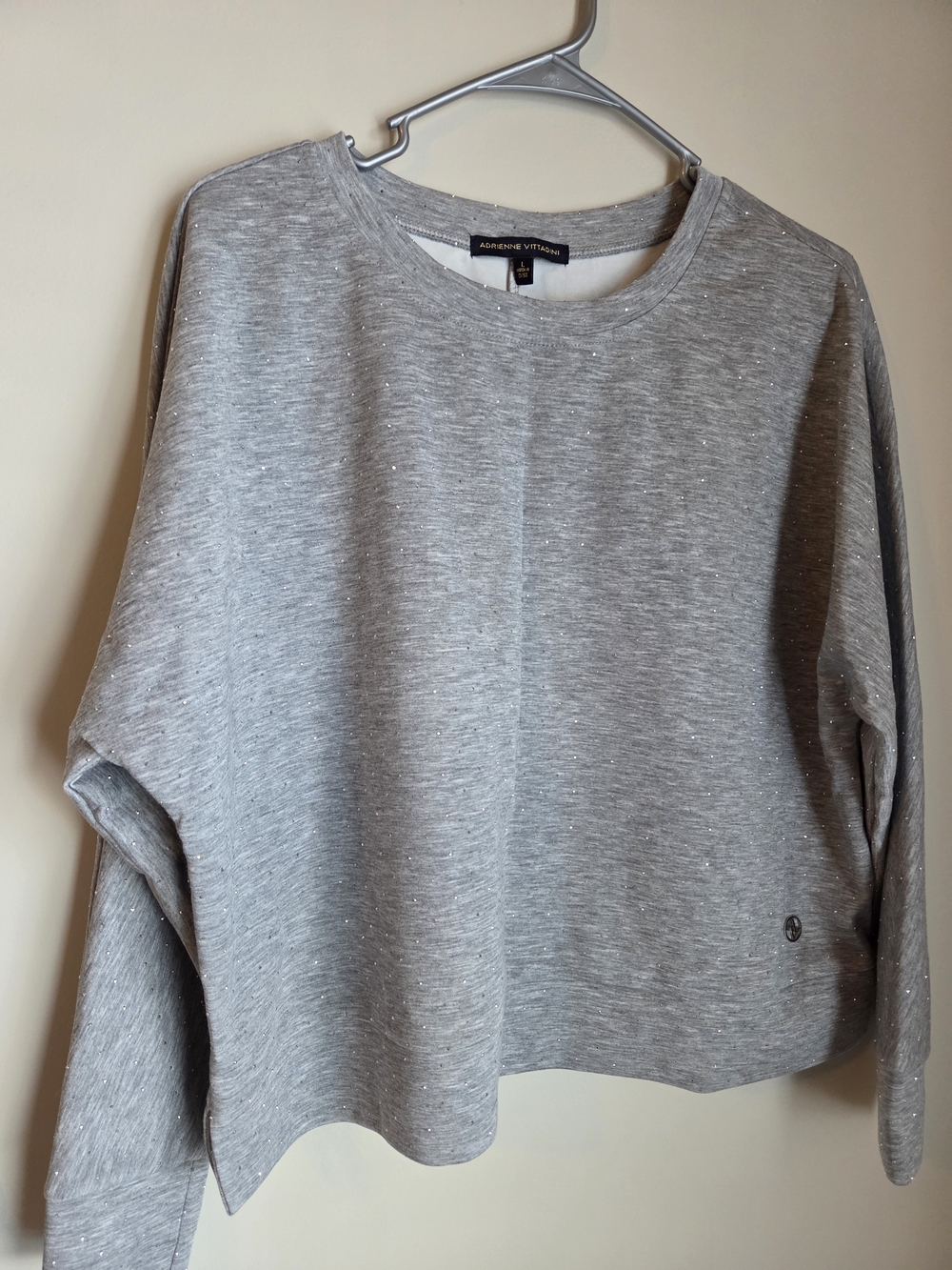 Adrienne Vittadini Gray Stud Crewneck Top